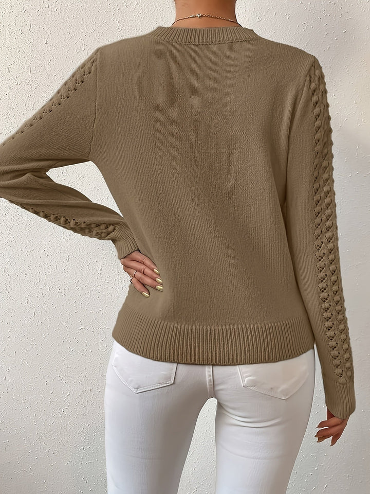 Aveline | Sweter z okrągłym dekoltem i wzorem w ażurowe oczka