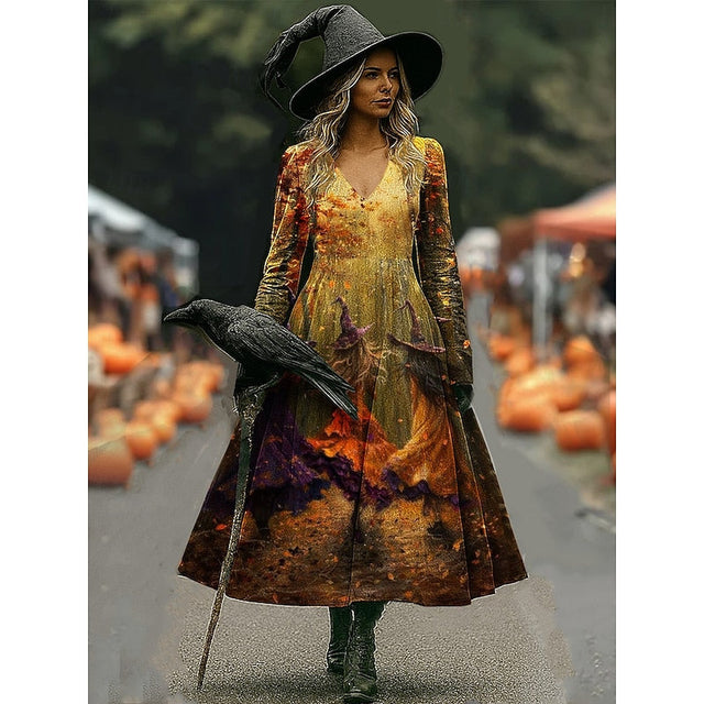 Maren | Sukienka Maxi w Stylu A z Motywem Czarownicy na Halloween