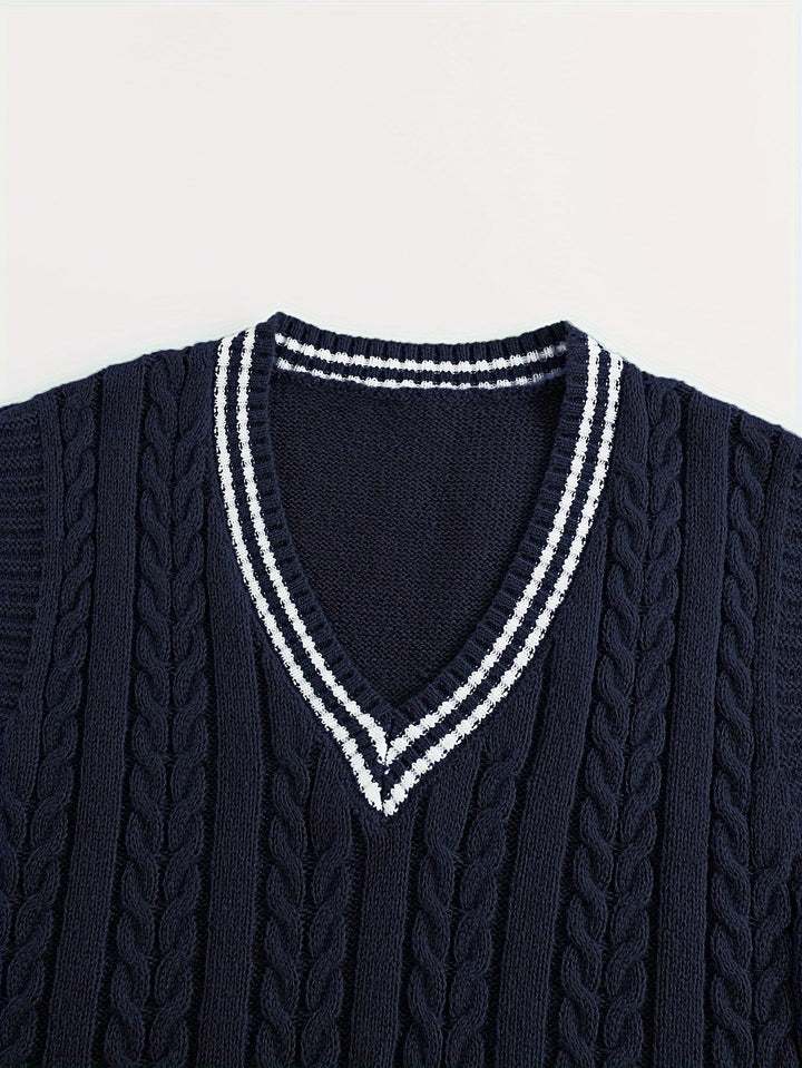 Gideon | Kamizelka Sweter V-Neck z Warkoczem