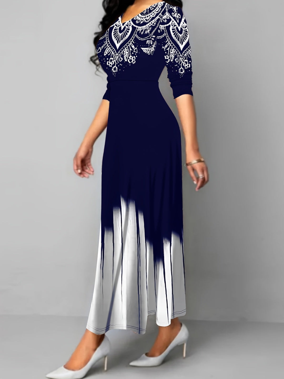Nadia | Ornamental Print Flared Maxi Dress