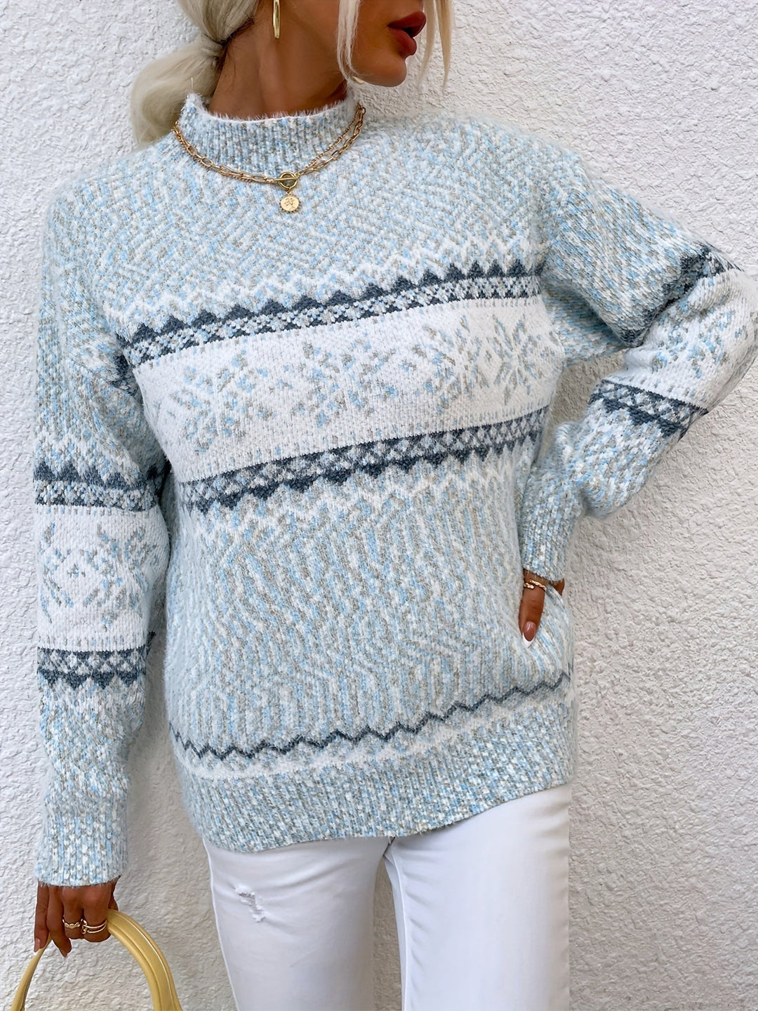 Tamsin | Przytulny Sweter z Kołnierzem Mock-Neck w Wzór Śnieżynki