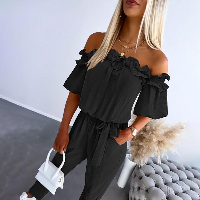 Carmella | Stylowy Kombinezon Off Shoulder z Wiązaniem w Talii