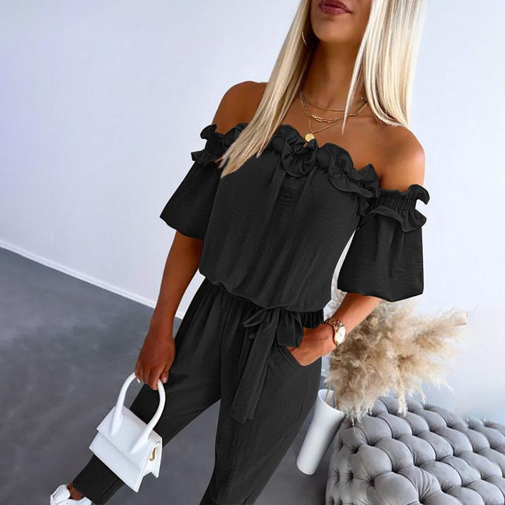 Carmella | Stylowy Kombinezon Off Shoulder z Wiązaniem w Talii