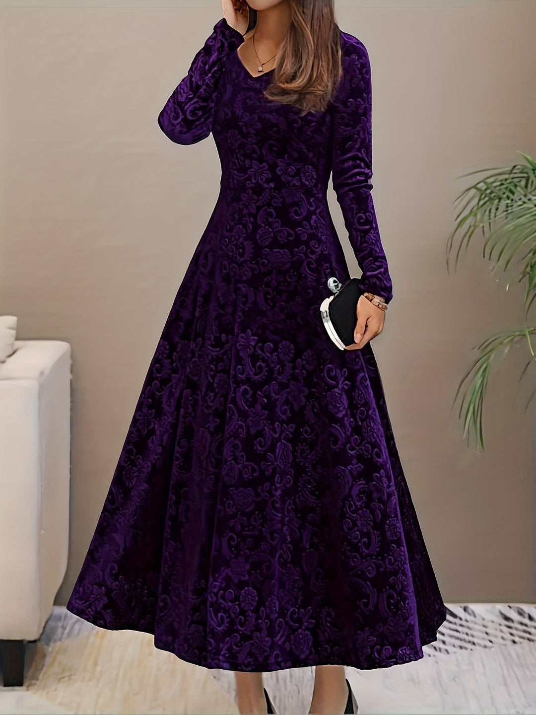 Adeline | Elegancka Midi Sukienka z Długim Rękawem