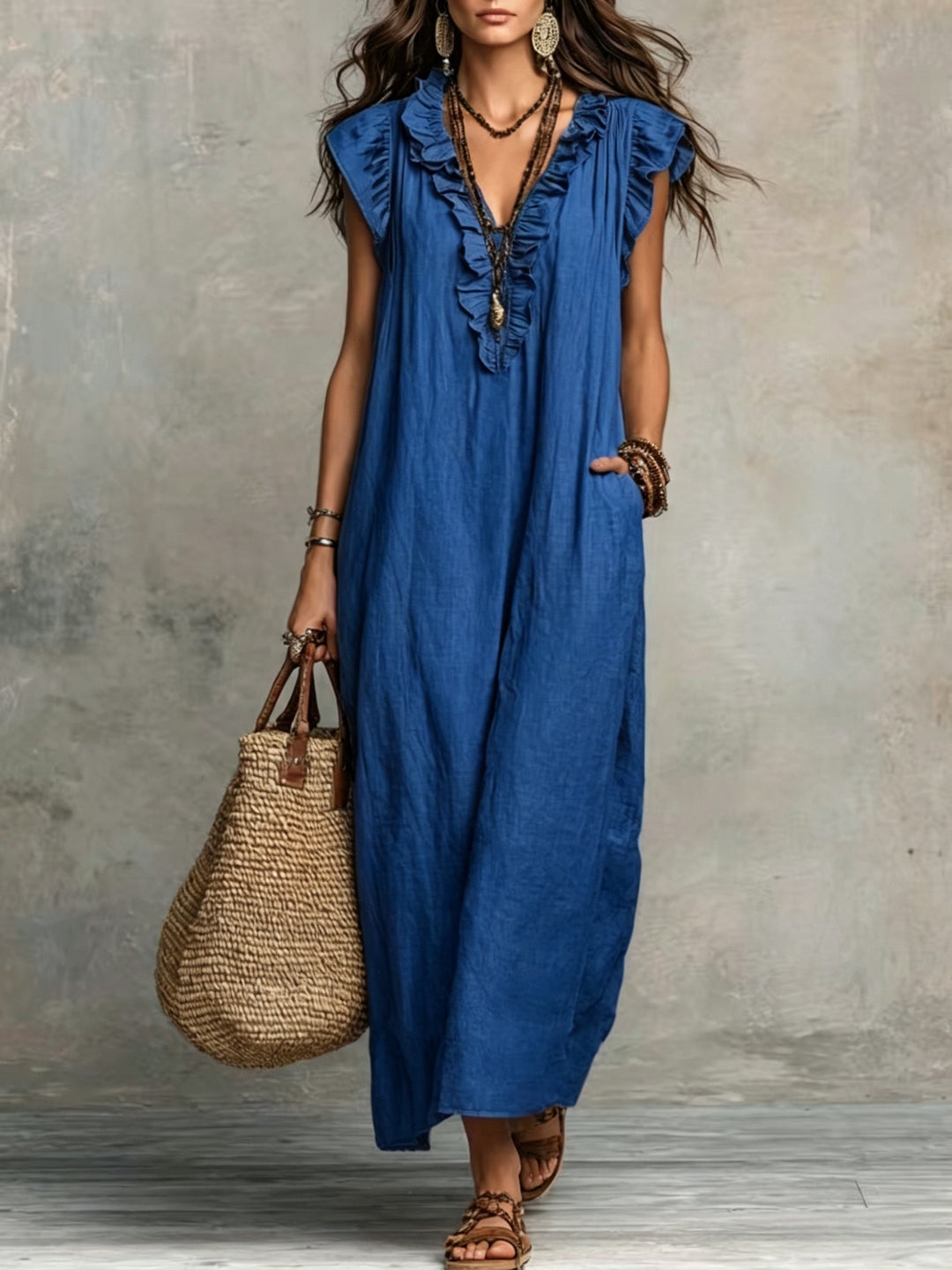 Marisol | Sukienka Maxi w Stylu Boho z Falbankami