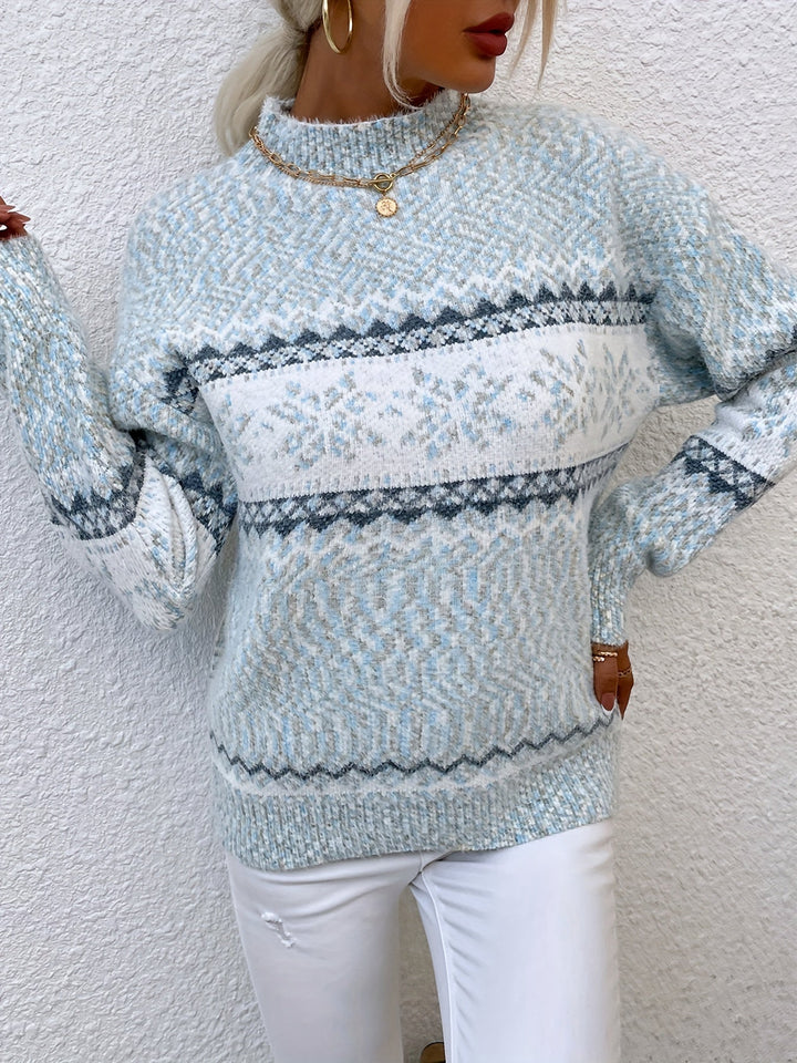 Tamsin | Przytulny Sweter z Kołnierzem Mock-Neck w Wzór Śnieżynki