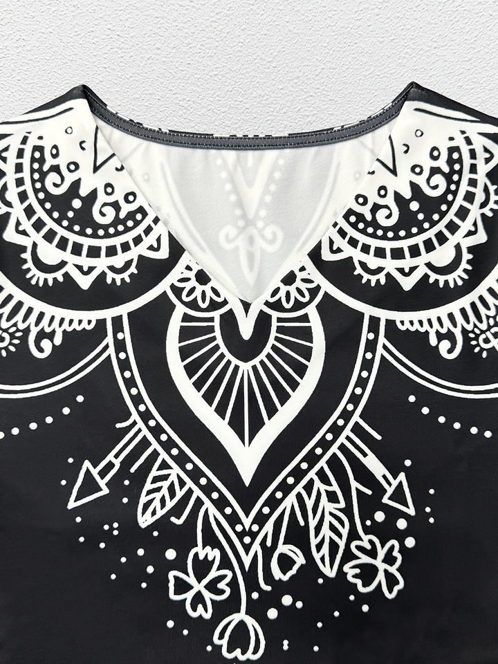 Nadia | Ornamental Print Flared Maxi Dress