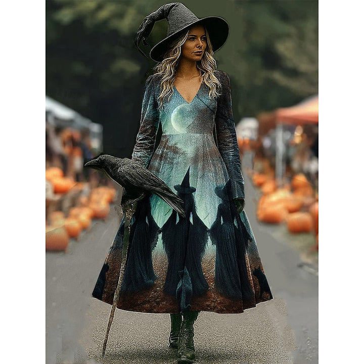 Maren | Sukienka Maxi w Stylu A z Motywem Czarownicy na Halloween