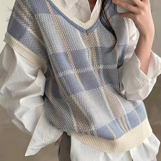 Marnie | Vintage Kraciasty Kamizelka Sweter