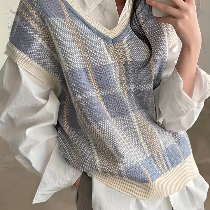 Marnie | Vintage Kraciasty Kamizelka Sweter