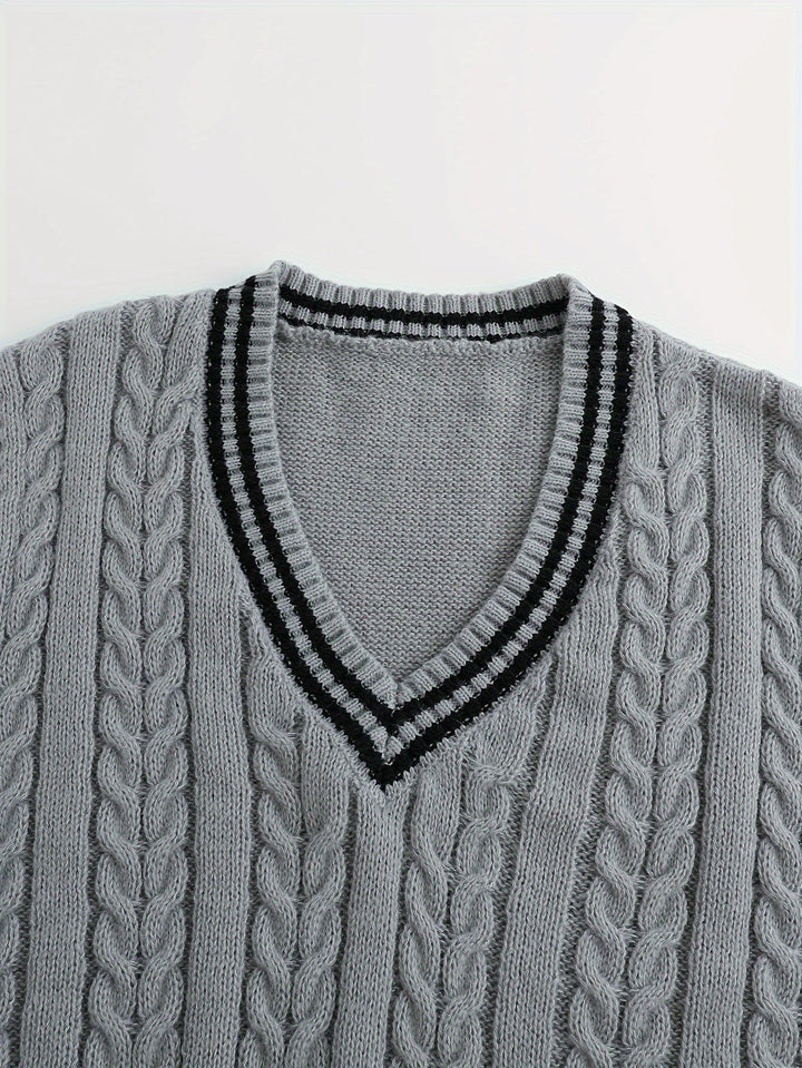 Gideon | Kamizelka Sweter V-Neck z Warkoczem