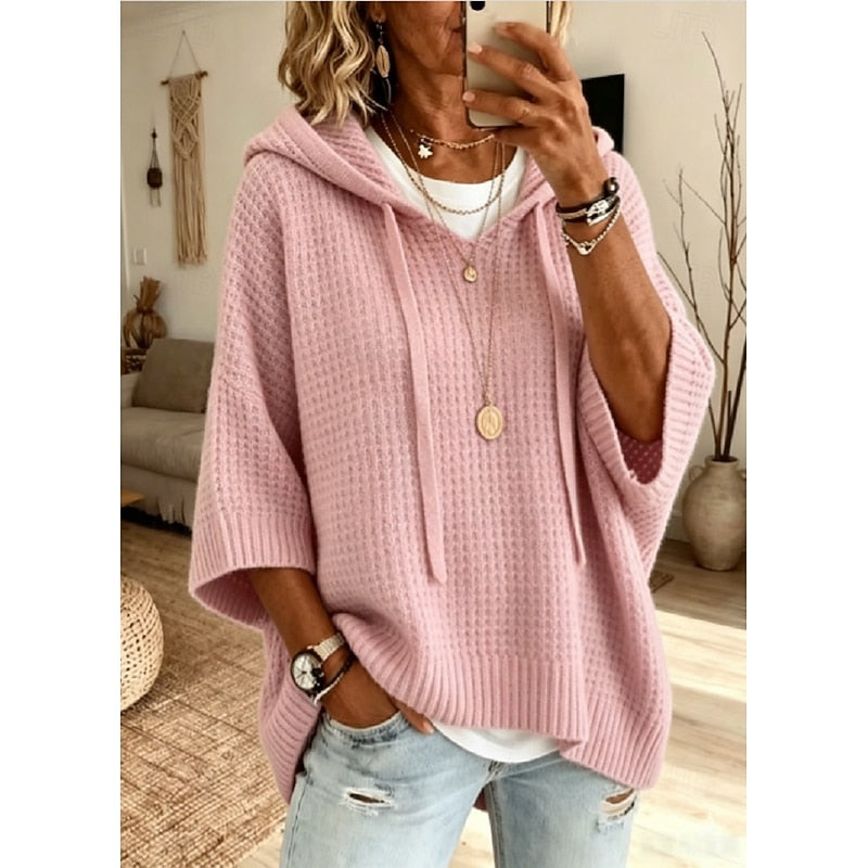 Carol | Luźna Bluza z Kapturem o Strukturze Wafla