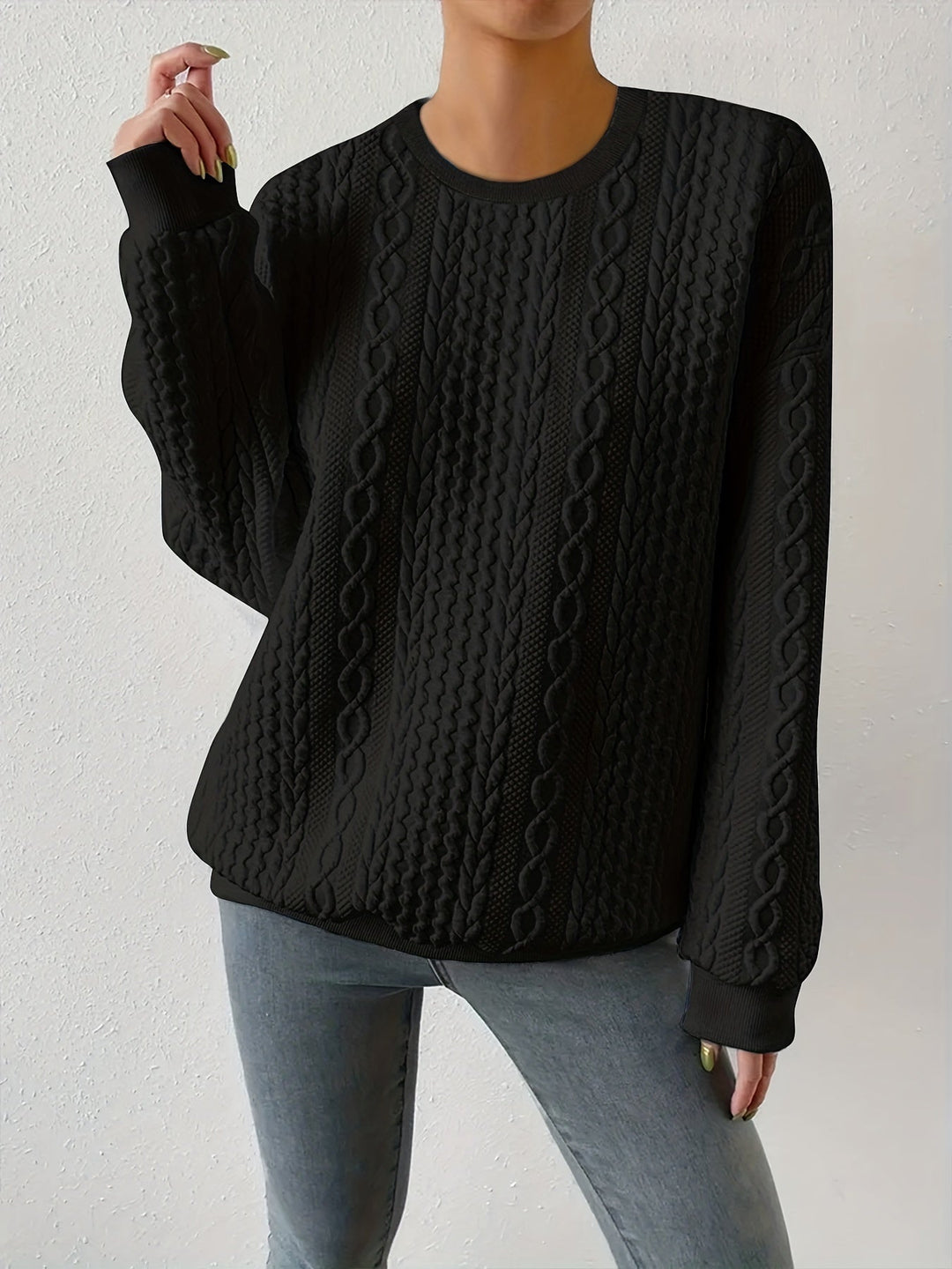Joyce | Sweter z teksturowanym splotem w warkocze