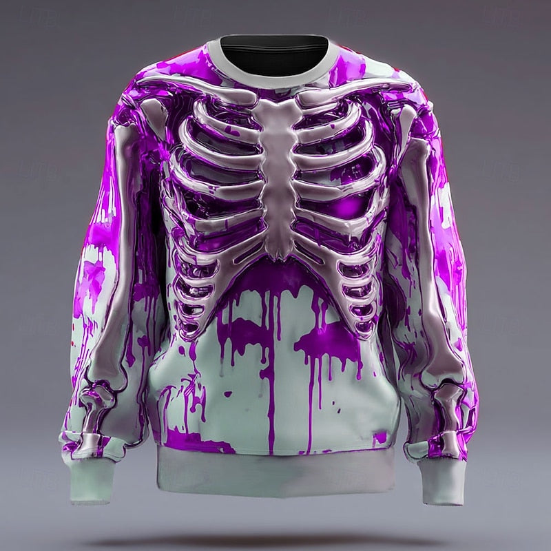 Rory | Halloweenowy Sweter z Szkieletami z Okrągłym Dekoltem