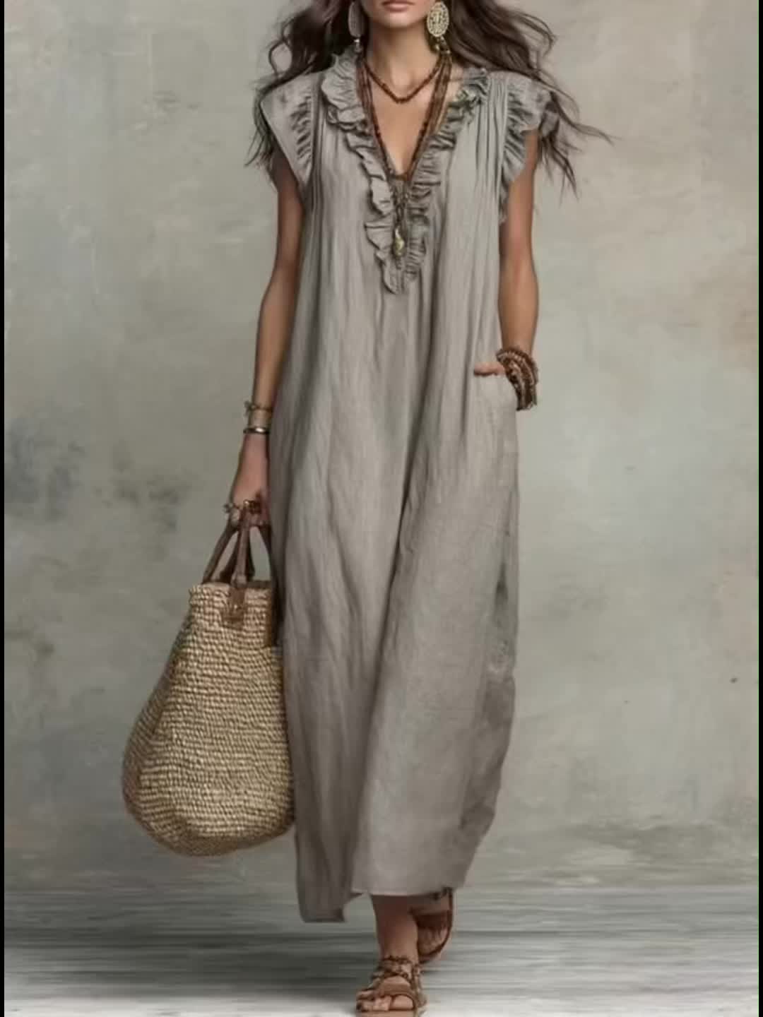 Marisol | Sukienka Maxi w Stylu Boho z Falbankami