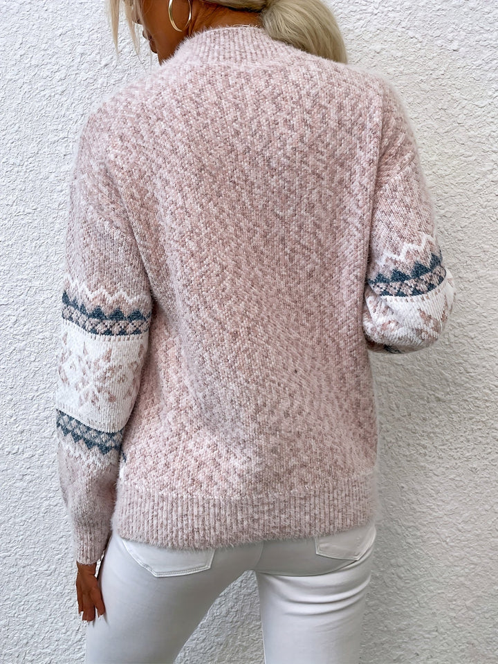 Tamsin | Przytulny Sweter z Kołnierzem Mock-Neck w Wzór Śnieżynki