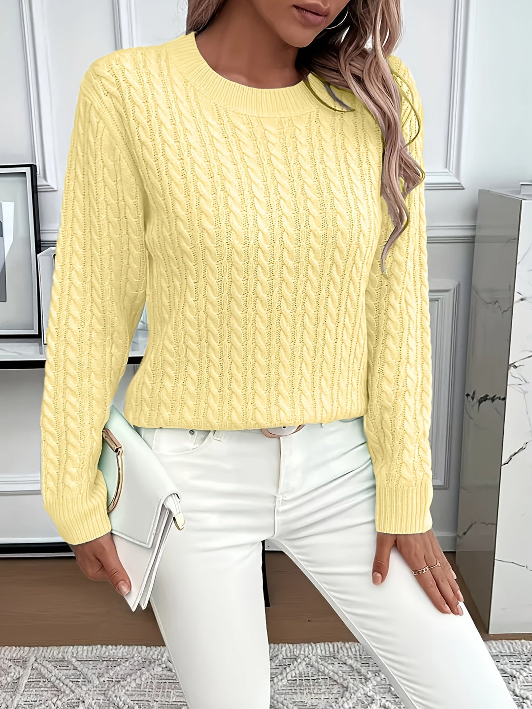 Faye | Sweter z okrągłym dekoltem w splot kablowy