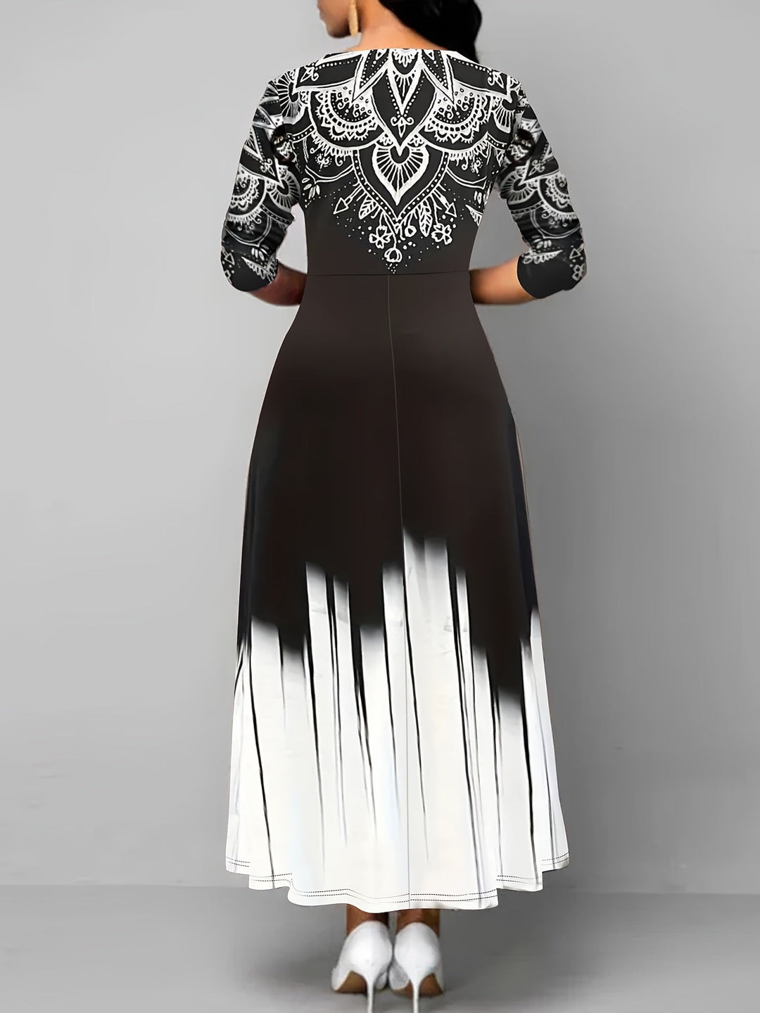 Nadia | Ornamental Print Flared Maxi Dress