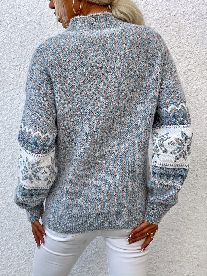 Tamsin | Przytulny Sweter z Kołnierzem Mock-Neck w Wzór Śnieżynki