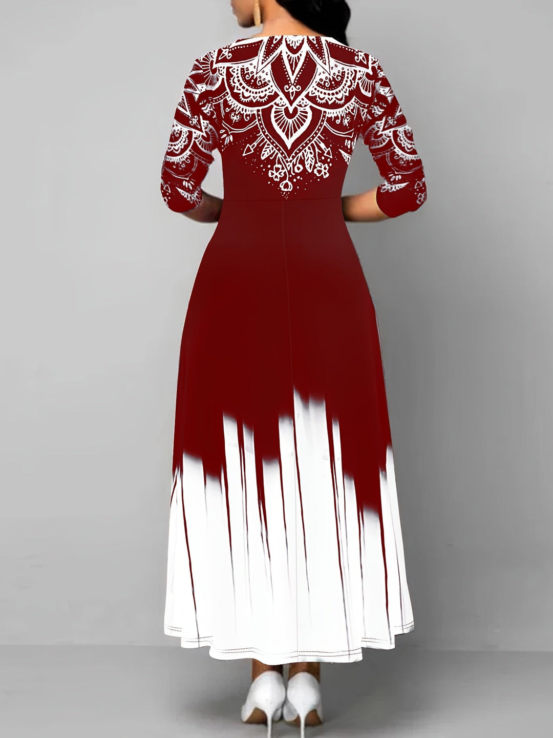 Nadia | Ornamental Print Flared Maxi Dress