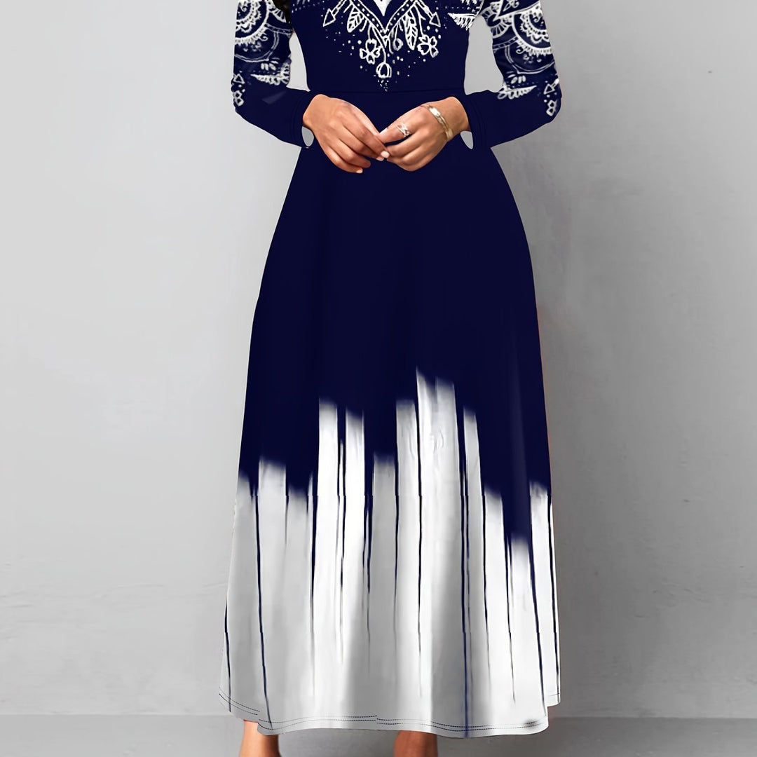 Nadia | Ornamental Print Flared Maxi Dress