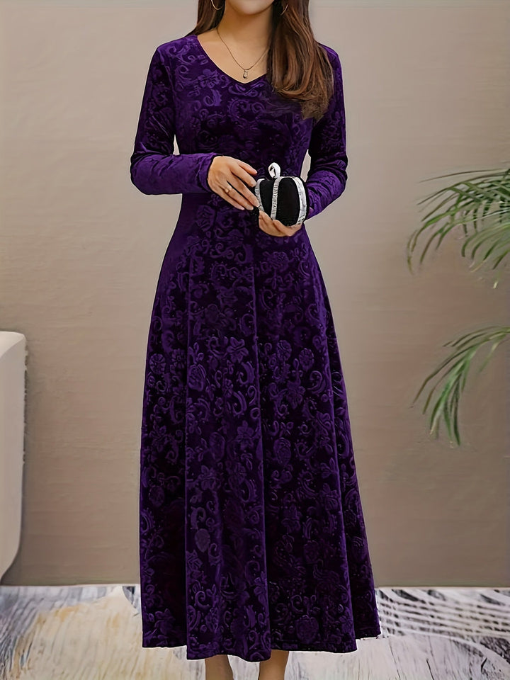 Adeline | Elegancka Midi Sukienka z Długim Rękawem