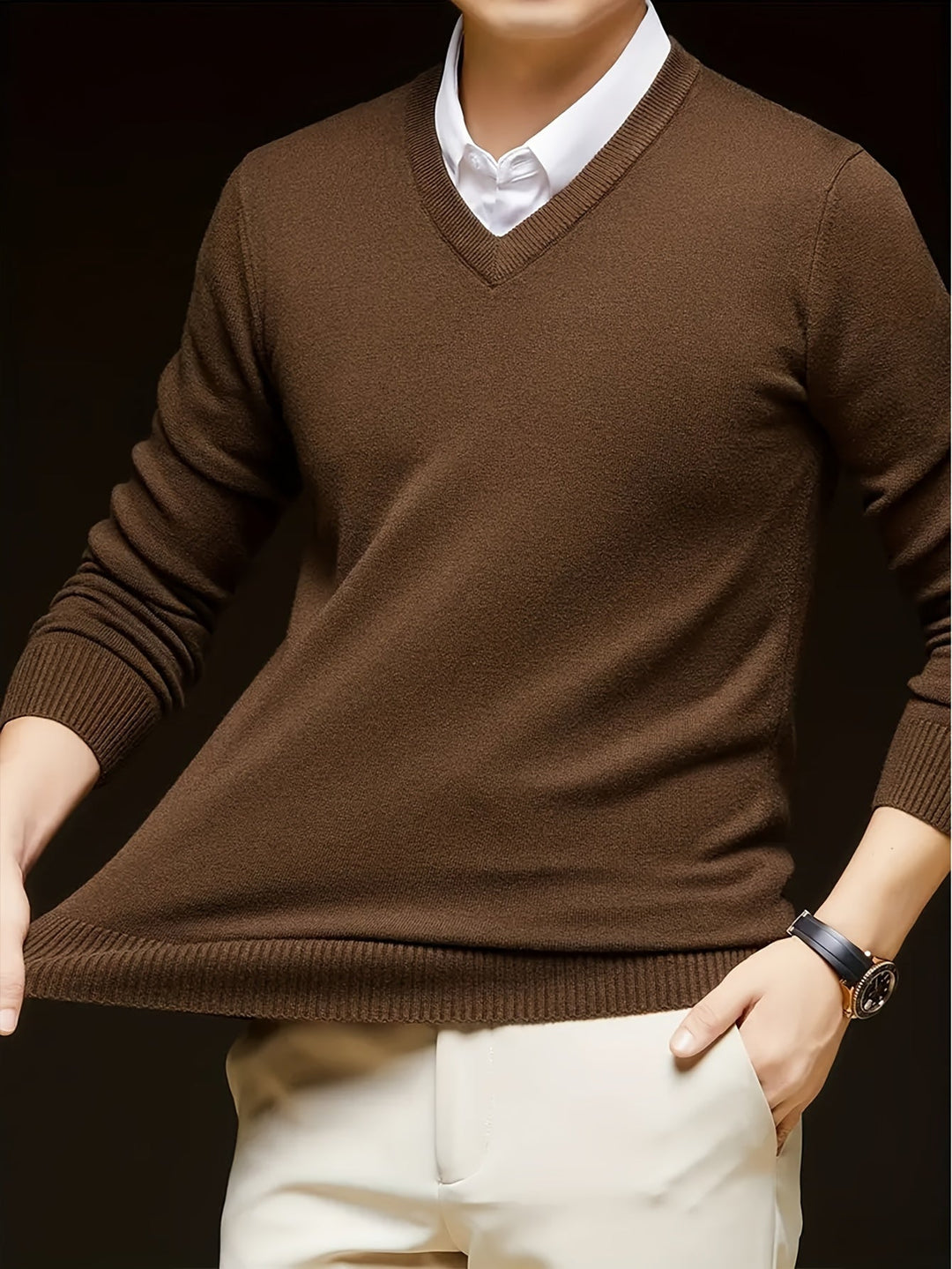 Hugh | Elegancki sweter z dekoltem w serek
