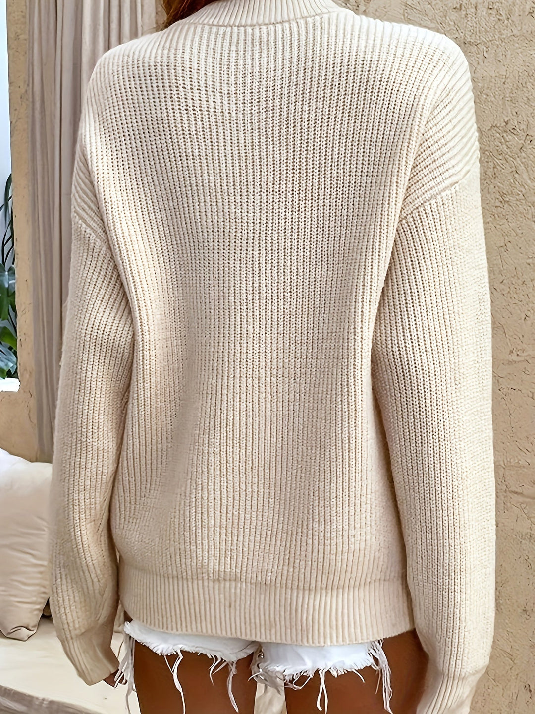 Cecilia | Sweter Henley z Żebrowanym Wzorem
