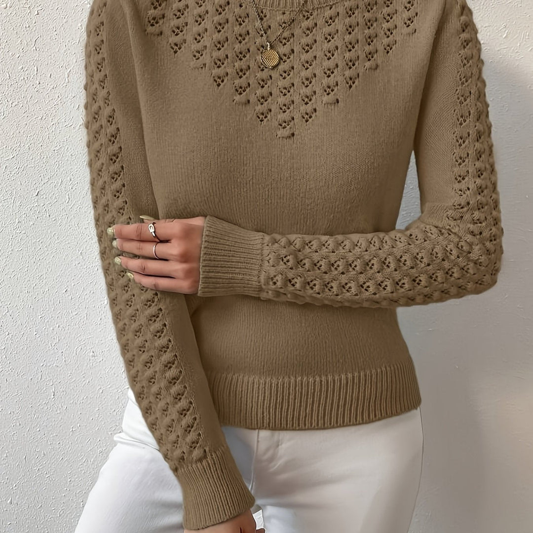 Aveline | Sweter z okrągłym dekoltem i wzorem w ażurowe oczka