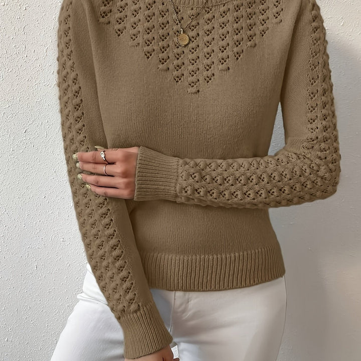 Aveline | Sweter z okrągłym dekoltem i wzorem w ażurowe oczka