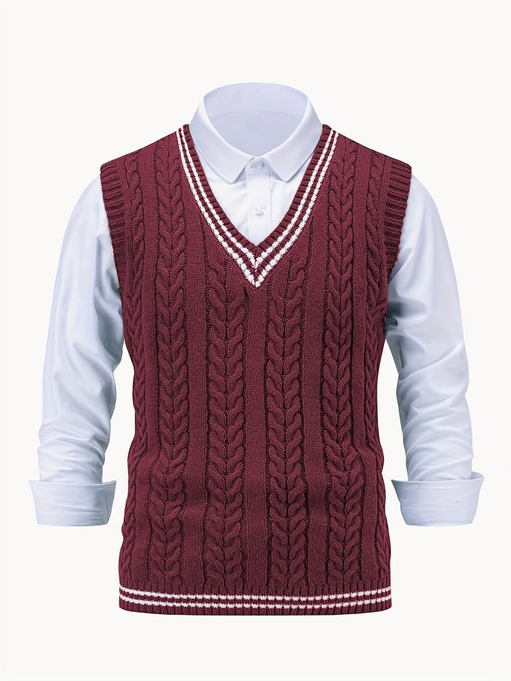 Gideon | Kamizelka Sweter V-Neck z Warkoczem