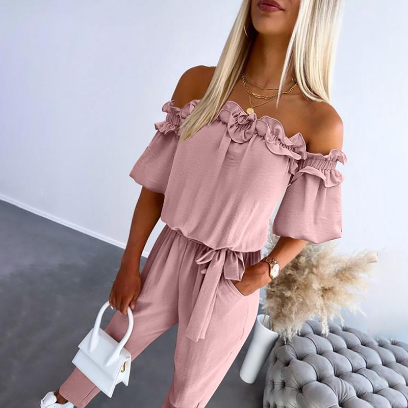 Carmella | Stylowy Kombinezon Off Shoulder z Wiązaniem w Talii