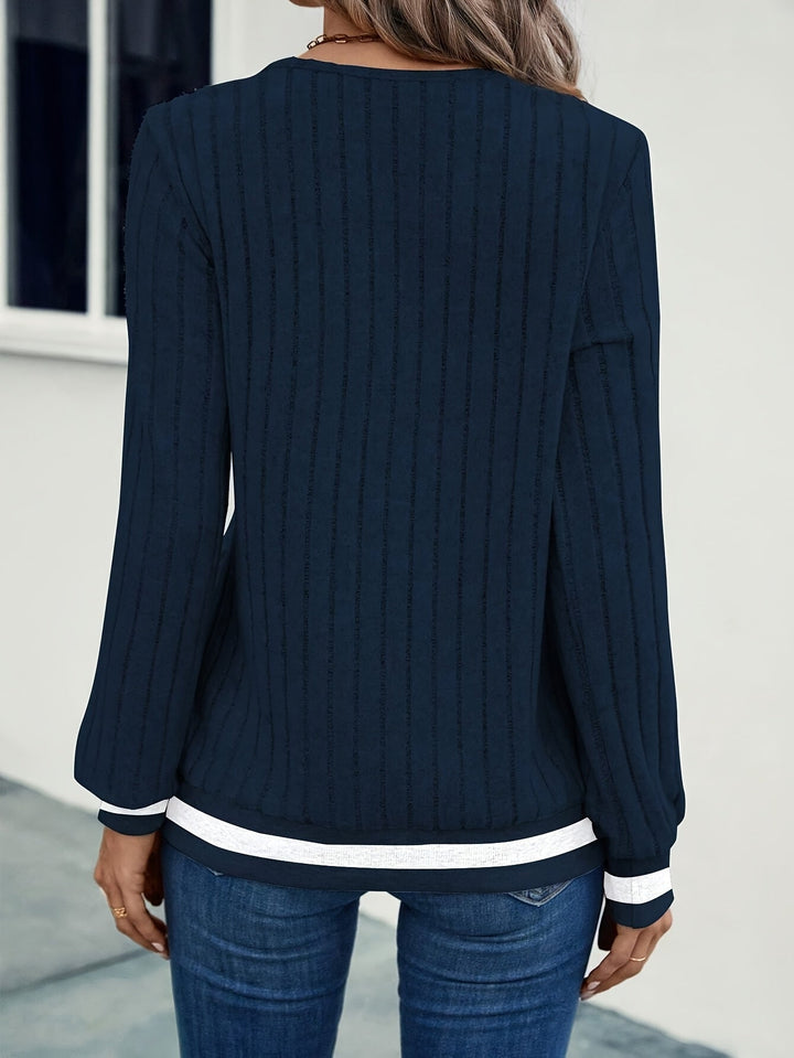 Talia | Kolorowy Blok Ribbed Top z Długim Rękawem