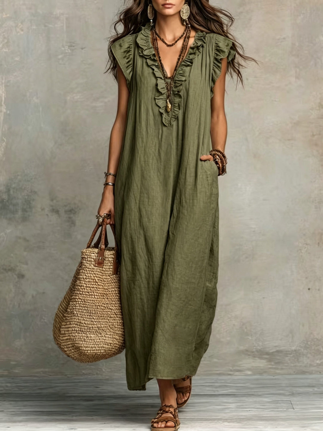 Marisol | Sukienka Maxi w Stylu Boho z Falbankami