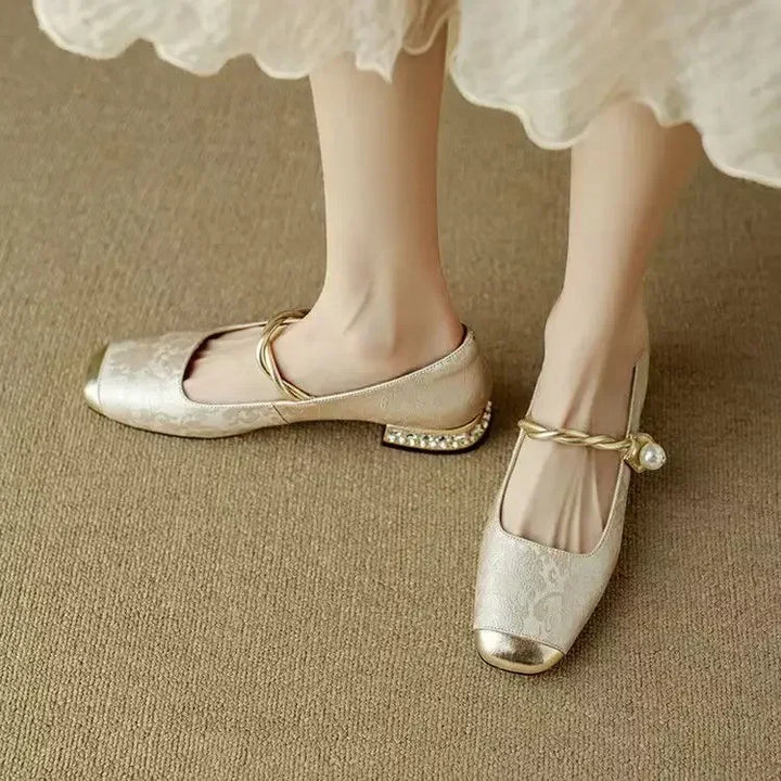 Camille | Vintage Sandały z Plecionym Ramiączkiem z Pereł