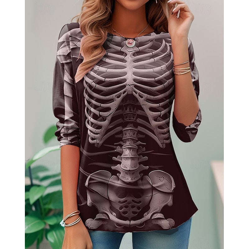 Iris | Koszulka z Długim Rękawem z Motywem Szkieletu na Halloween
