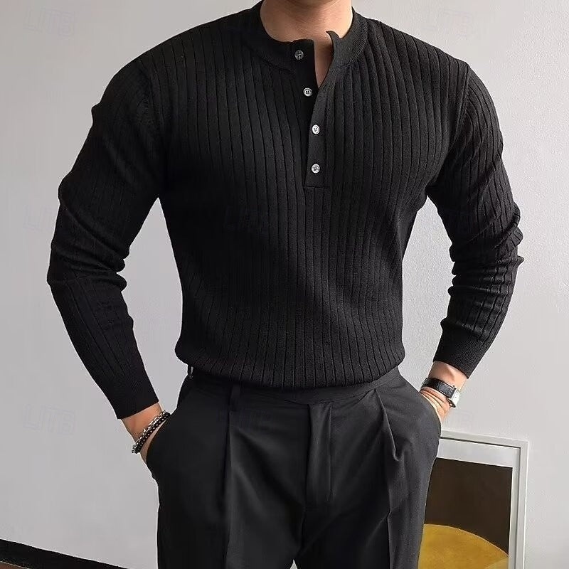 Theo | Sweter Henley z Prążkami