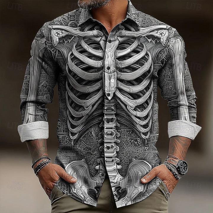 Ambrose | Koszula z guzikiem w stylu Halloween z motywem szkieletu