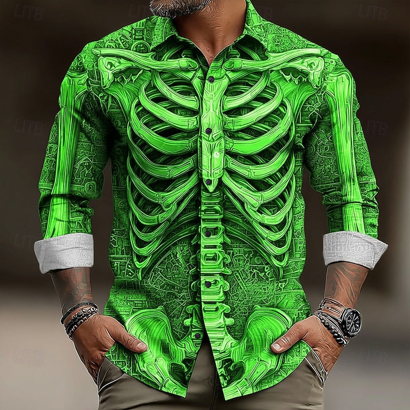 Ambrose | Koszula z guzikiem w stylu Halloween z motywem szkieletu