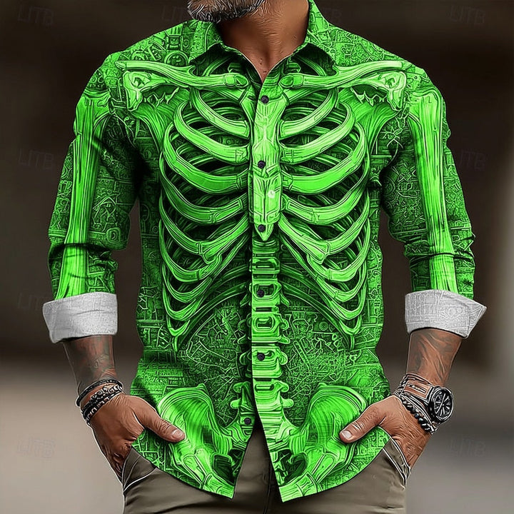 Ambrose | Koszula z guzikiem w stylu Halloween z motywem szkieletu