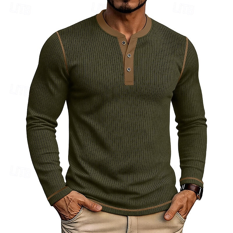 Jared | Koszulka Henley z Żebrowanym Wzorem