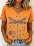 Yvette | Artystyczny T-shirt z dekoltem w serek