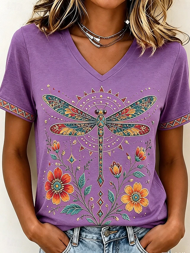 Yvette | Artystyczny T-shirt z dekoltem w serek