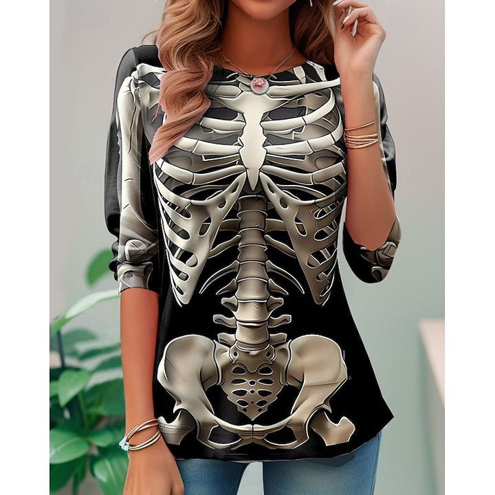 Iris | Koszulka z Długim Rękawem z Motywem Szkieletu na Halloween