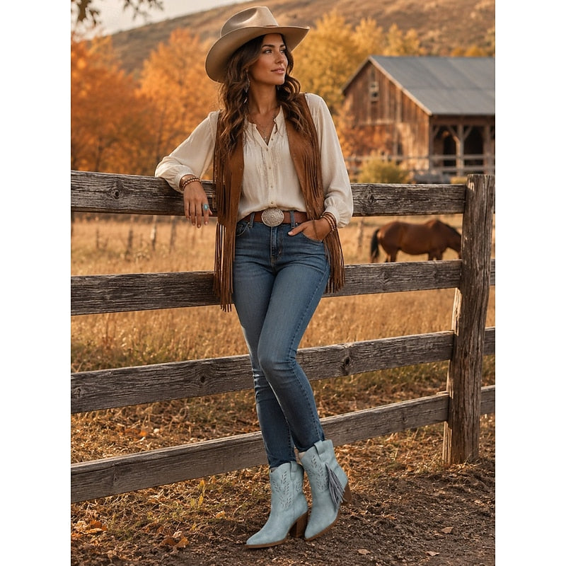 Corinne | Zamszowe Botki w Stylu Western