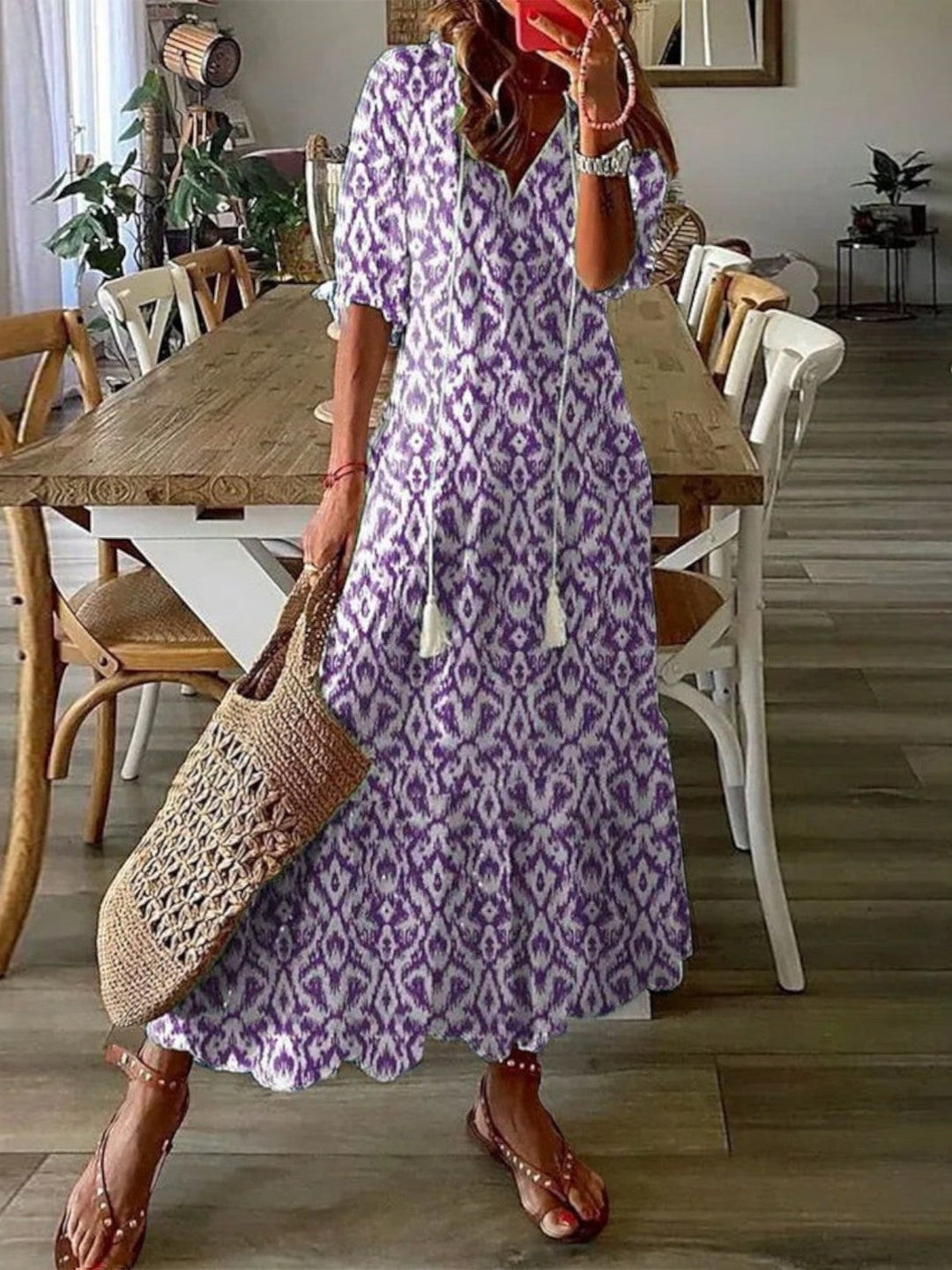 Avery | Letnia Sukienka Boho z Dekoltem w Serek