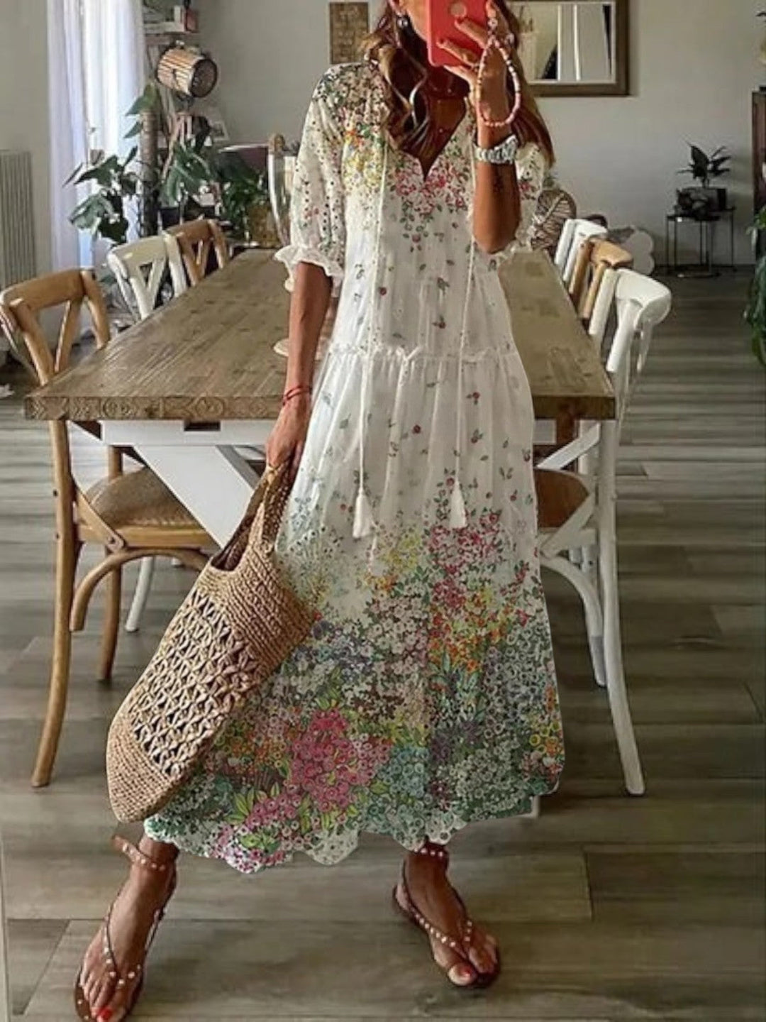 Avery | Letnia Sukienka Boho z Dekoltem w Serek