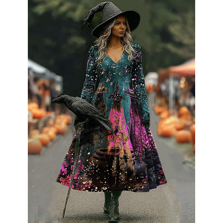 Maren | Sukienka Maxi w Stylu A z Motywem Czarownicy na Halloween