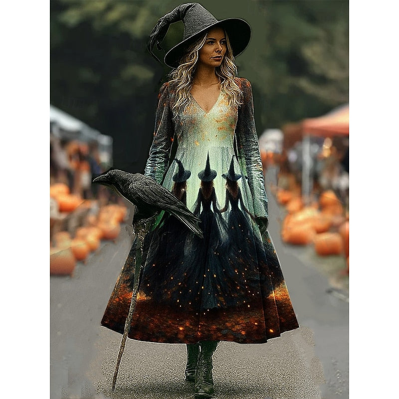 Maren | Sukienka Maxi w Stylu A z Motywem Czarownicy na Halloween