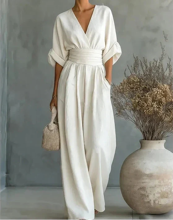 Genevieve | Elegancki Kombinezon z Szerokimi Nogawkami